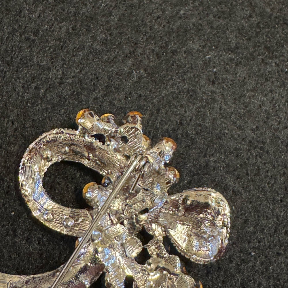 VTG 1980s signed ROM pink and white rhinestone bow brooch - Picture 9 of 10